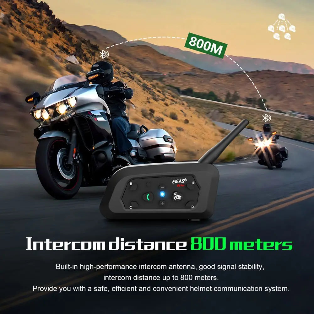 Motorcycle Helmet Bluetooth Intercom – 6 Riders, 800m Range, IP67 Waterproof