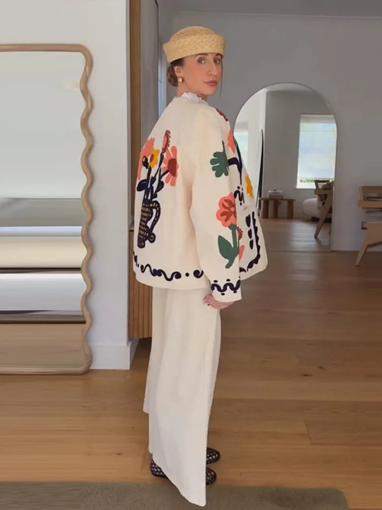 Fashion Women's Printed Thin Jacket Loose O-neck Single Breasted Long Sleeve Pockets Coat 2026 Spring Summer Lady Casual Jackets