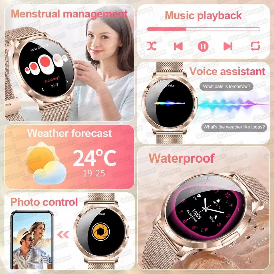 Women's 1.32" AMOLED Smart Watch with Bluetooth Calling, Elegant Steel Band