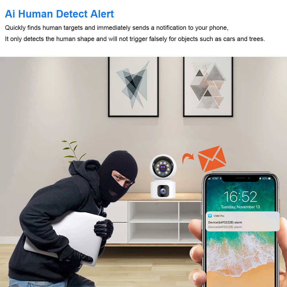 V380 Pro Dual Lens 8MP Wireless Camera WIFI Home Smart Protection Wireless CCTV Indoor Camera Two Way Audio