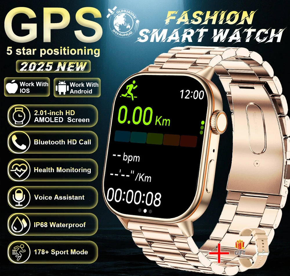 Outdoor GPS Smart Watch for Men, 2.01" AMOLED, Compass, 178+ Sports Modes
