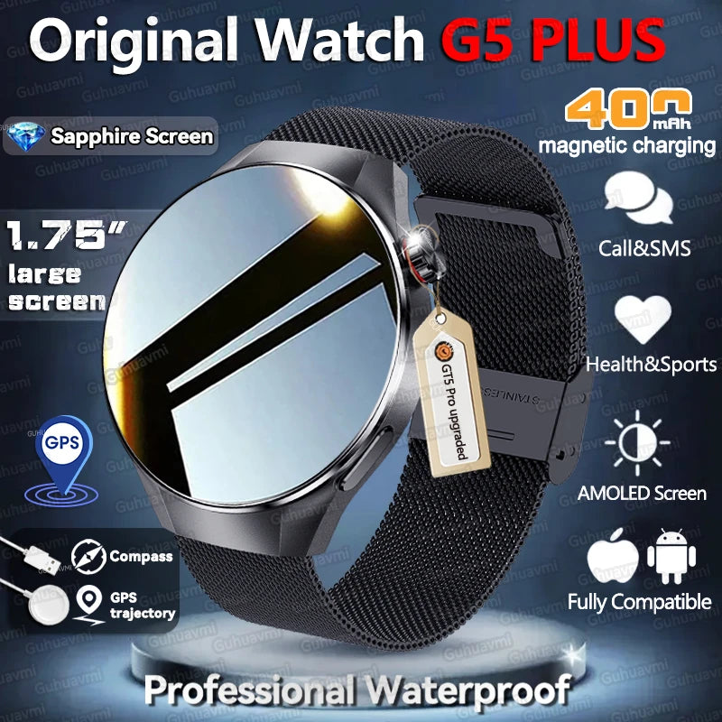 G5 Plus GPS Smart Watch for Men, 1.75" AMOLED, Compass, Bluetooth Calling, IP68