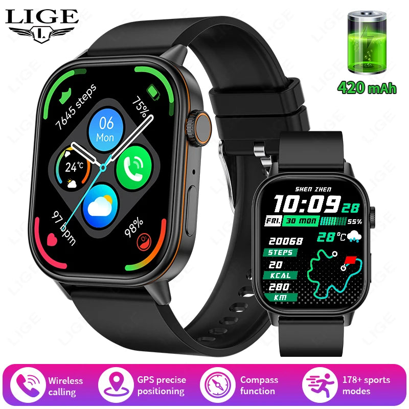 LIGE Women's GPS Smart Watch, 2.01" HD Screen, Compass, Bluetooth Calling, IP68