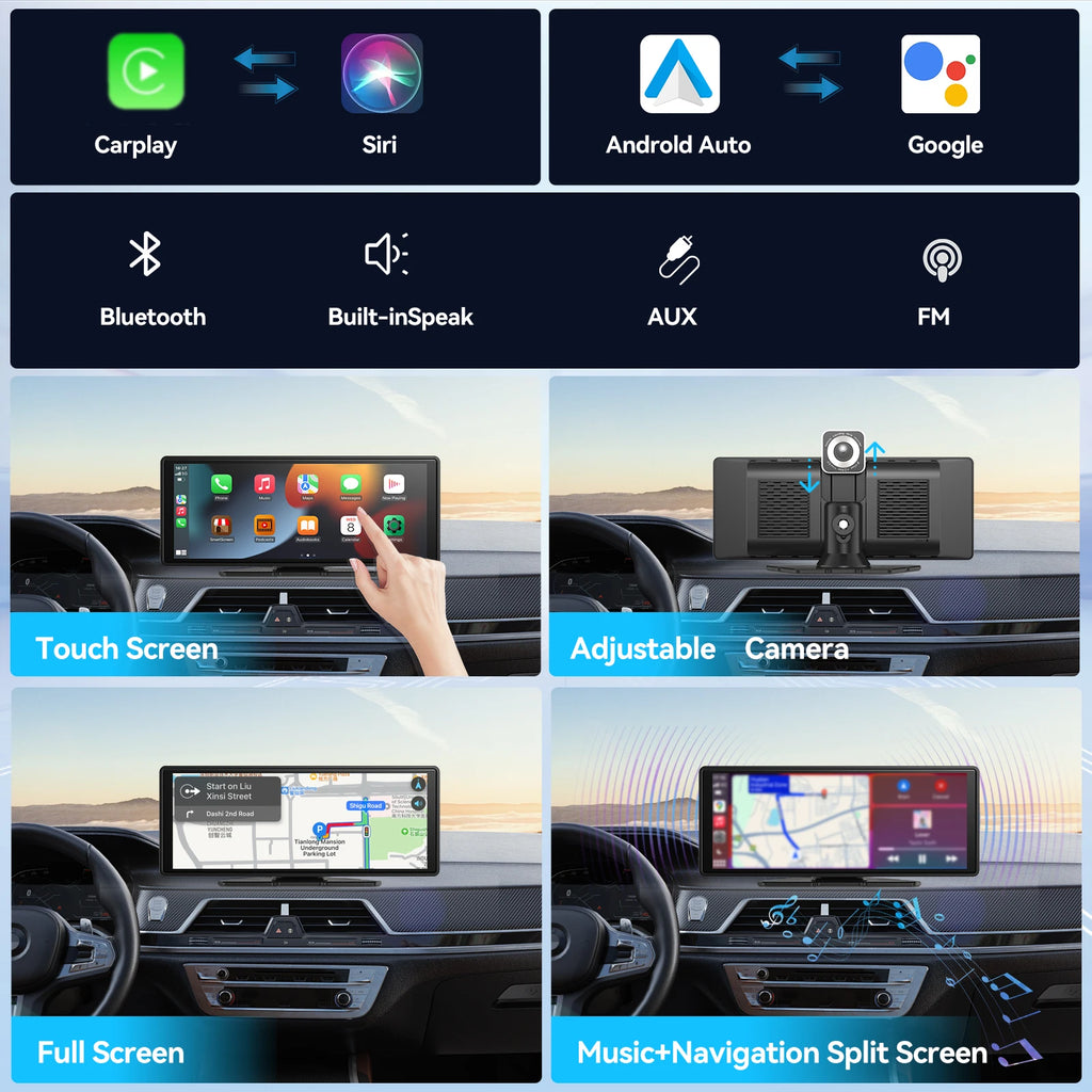 Portable Wireless CarPlay & Android Auto Touchscreen – Dashboard Car Stereo Display