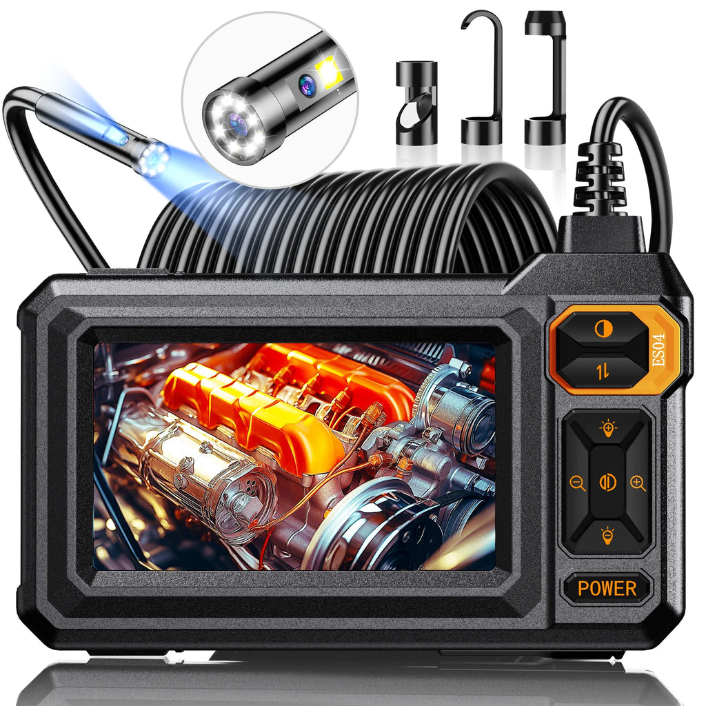Dual-Lens Borescope Inspection Camera with LED Light & 4.3" Screen