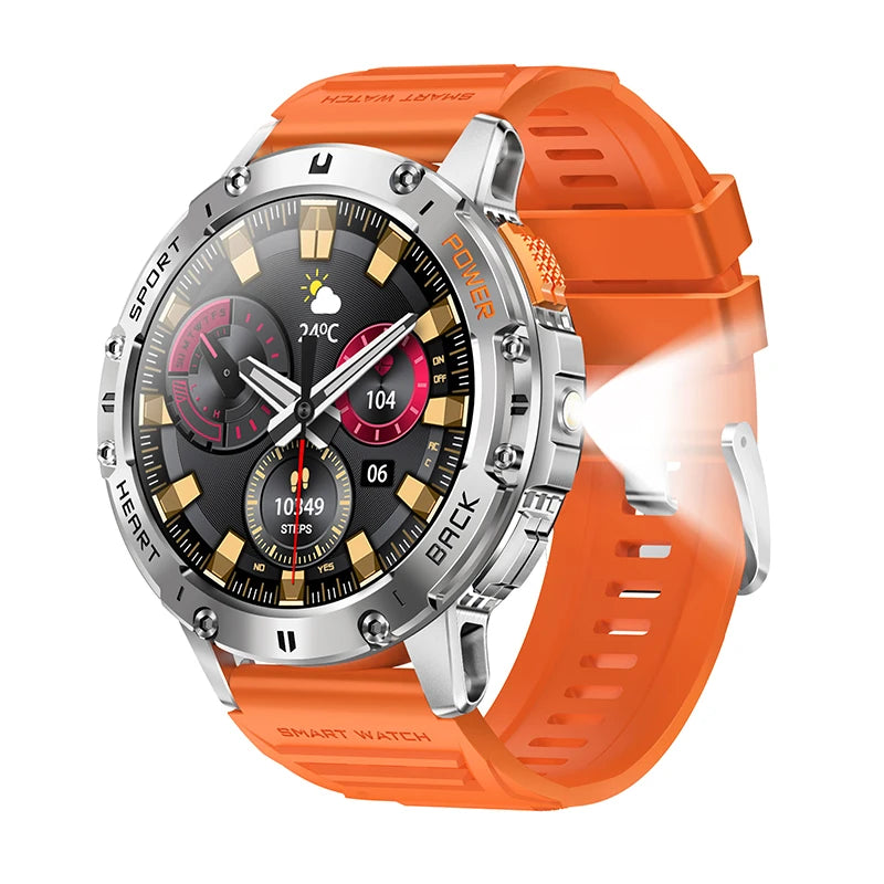 Men's AMOLED Smart Watch with LED Flashlight, Bluetooth Calling, Water Resistant