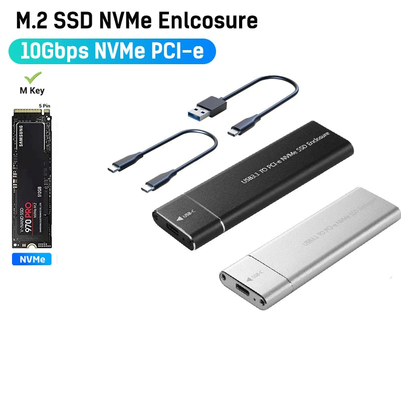 M.2 NVMe SSD Enclosure Adapter 10Gbps USB C 3.1 Gen2 NVMe Case External Enclosure NVMe Reader for Samsung 980 970/ Intel/ADATA