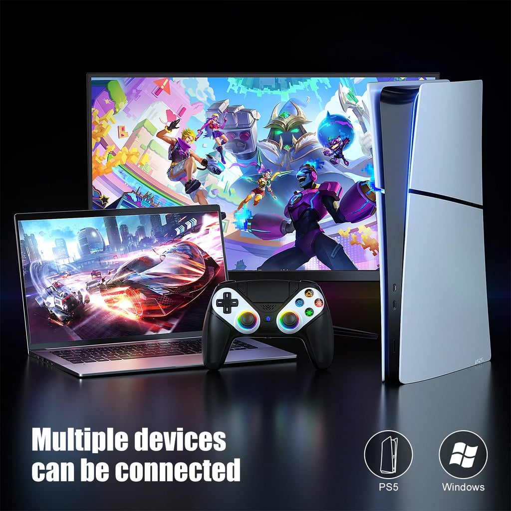 RGB Wireless Controller for PS5, PS4 & PC – Dual Vibration