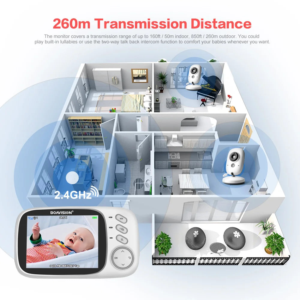 Wireless Video Baby Monitor – 3.2" Screen, Night Vision & Two-Way Talk