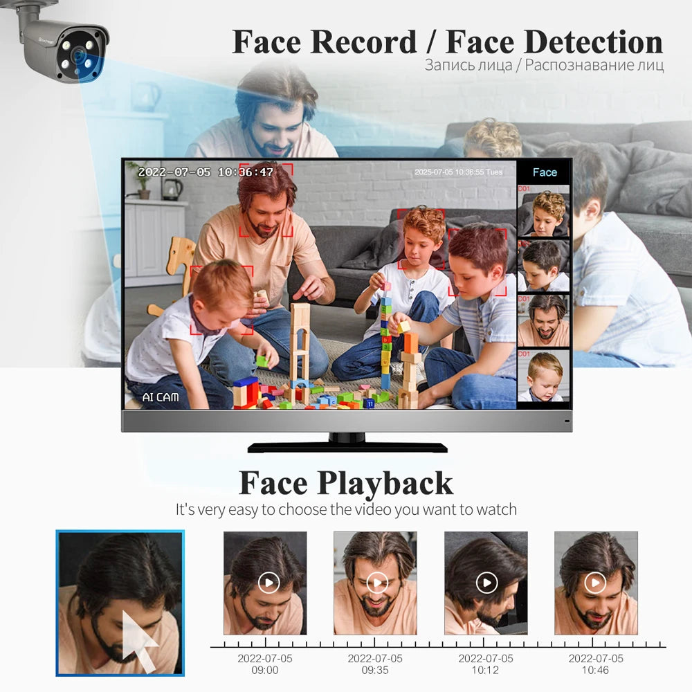 Techage 8CH 8MP 5MP 4K PoE Camera System 2-Way Audio Colorful Night H.265 Smart AI Face Detection CCTV Video Surveillance XMEYE