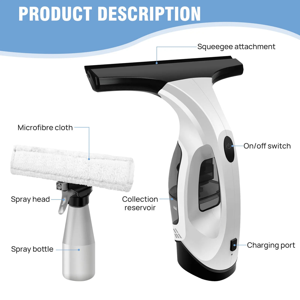 Cordless Window Vacuum Cleaner – 3-in-1 Spray, Clean & Suck Window Cleaner