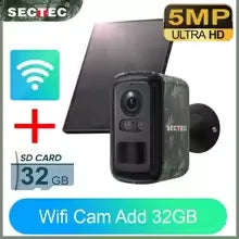 SECTEC 4G Solar Security Camera Outdoor 5MP Camouflage Wireless WiFi Battery Camera Color Night Vision PIR Human Detection IP66
