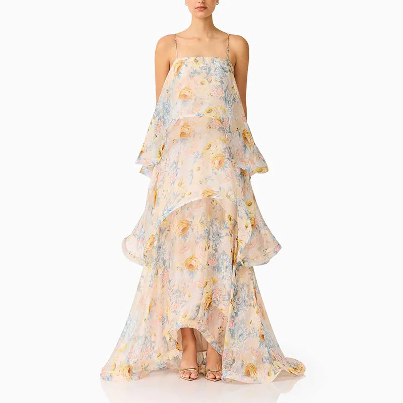Urban Cascading Ruffle Print Women Long Dress Sexy Backless Sleeveless Slash Neck Female Dresses 2026 Summer Beach Lady Robe