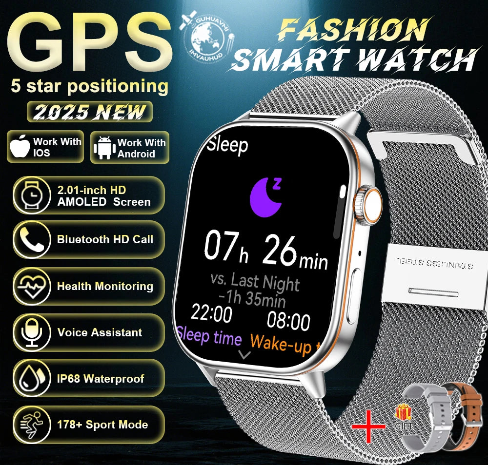 Outdoor GPS Smart Watch for Men, 2.01" AMOLED, Compass, 178+ Sports Modes