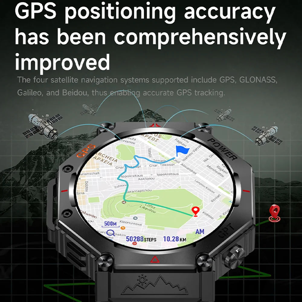Military Outdoor GPS Smart Watch for Men, 1.39" Display, 5ATM, 530mAh Battery