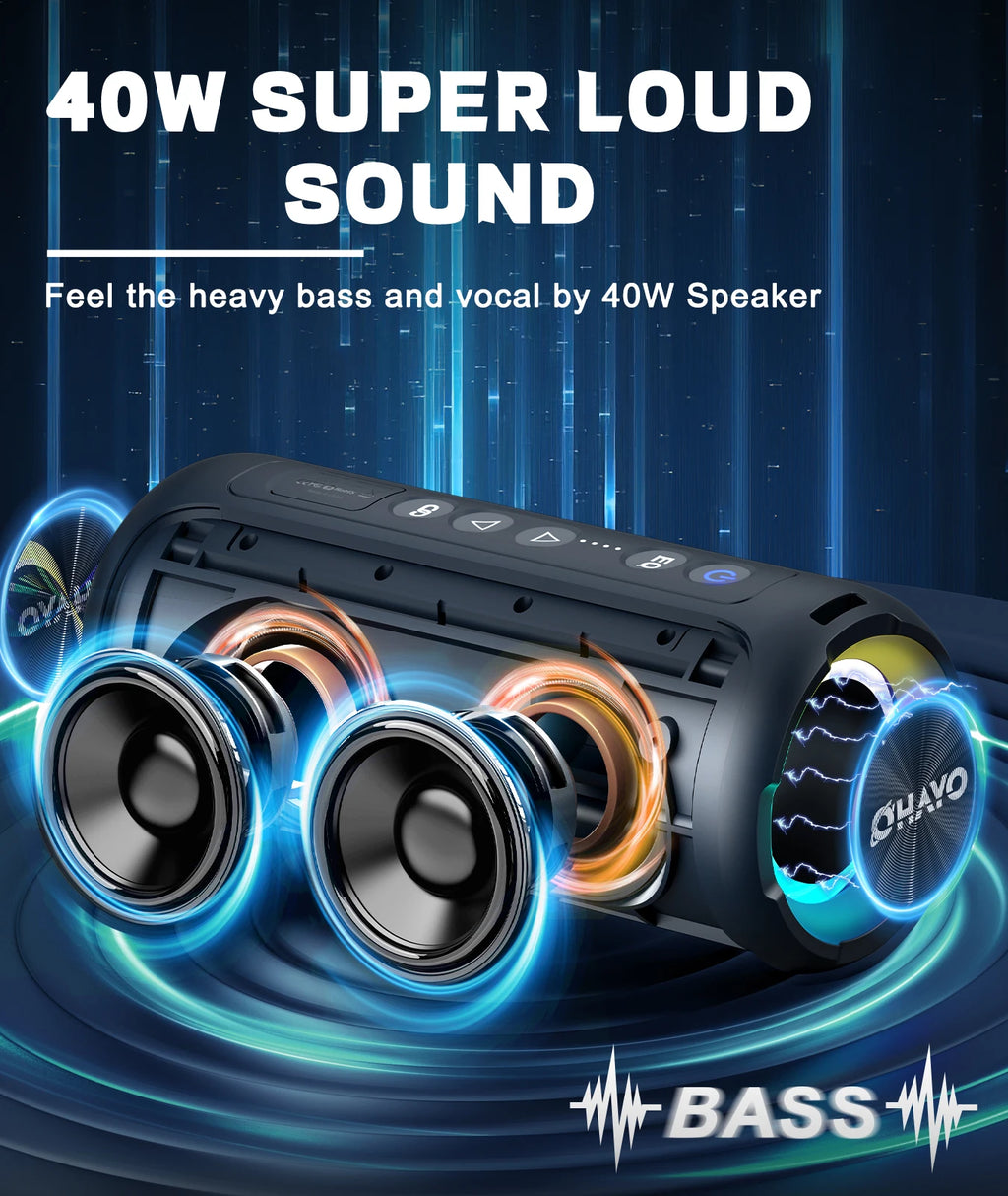 40W Portable Bluetooth Speaker – Deep Bass, Waterproof Outdoor Wireless Speaker