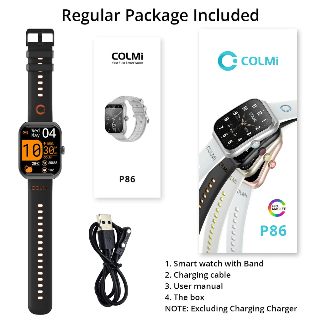 COLMI P86 Smart Watch, 1.93" AMOLED Display, Bluetooth Calling, IP68 Water Resistant