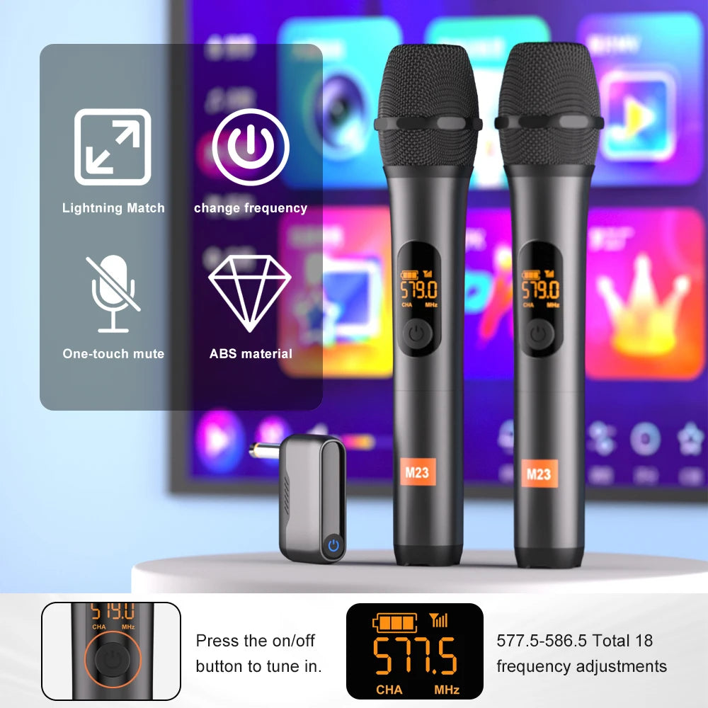 UHF Dual Wireless Microphone System – Karaoke Mics with Rechargeable Receiver
