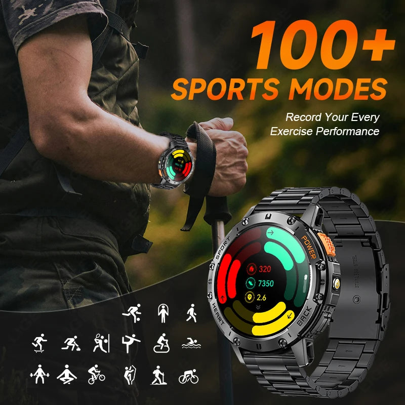 Men's AMOLED Smart Watch with LED Flashlight, Bluetooth Calling, Water Resistant