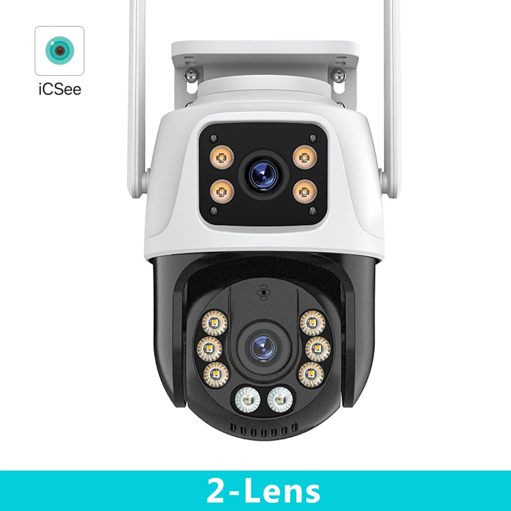 Three-Lens Outdoor PTZ Security Camera – Triple-Screen View & Night Vision