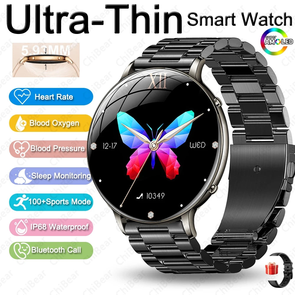 Ultra-Thin Women's Smart Watch, AMOLED, GPS Tracking, Always-On Display, LED Light
