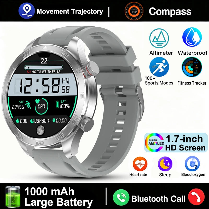 Outdoor GPS Smart Watch with AMOLED Screen, Compass, Bluetooth Calling, IP68 Waterproof