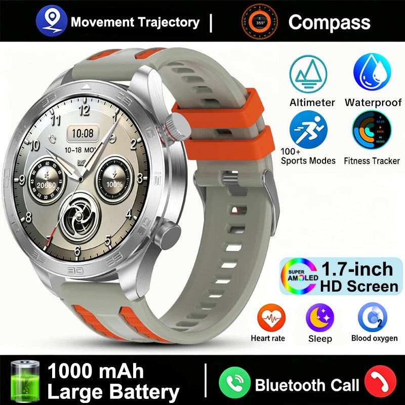Outdoor GPS Smart Watch with AMOLED Screen, Compass, Bluetooth Calling, IP68 Waterproof
