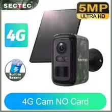 SECTEC 4G Solar Security Camera Outdoor 5MP Camouflage Wireless WiFi Battery Camera Color Night Vision PIR Human Detection IP66