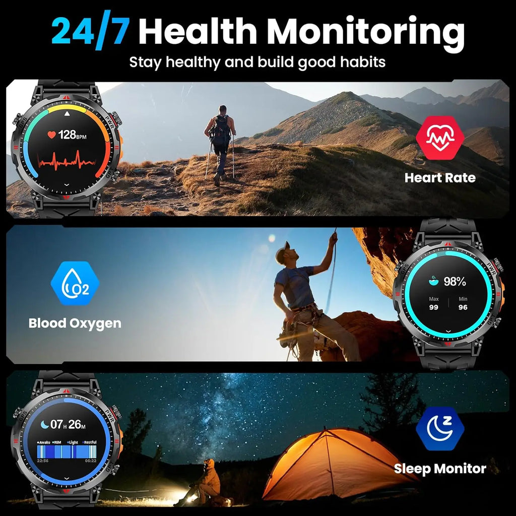 Outdoor GPS Sports Smart Watch for Men, 1.56" AMOLED, Compass, 10ATM Water Resistant