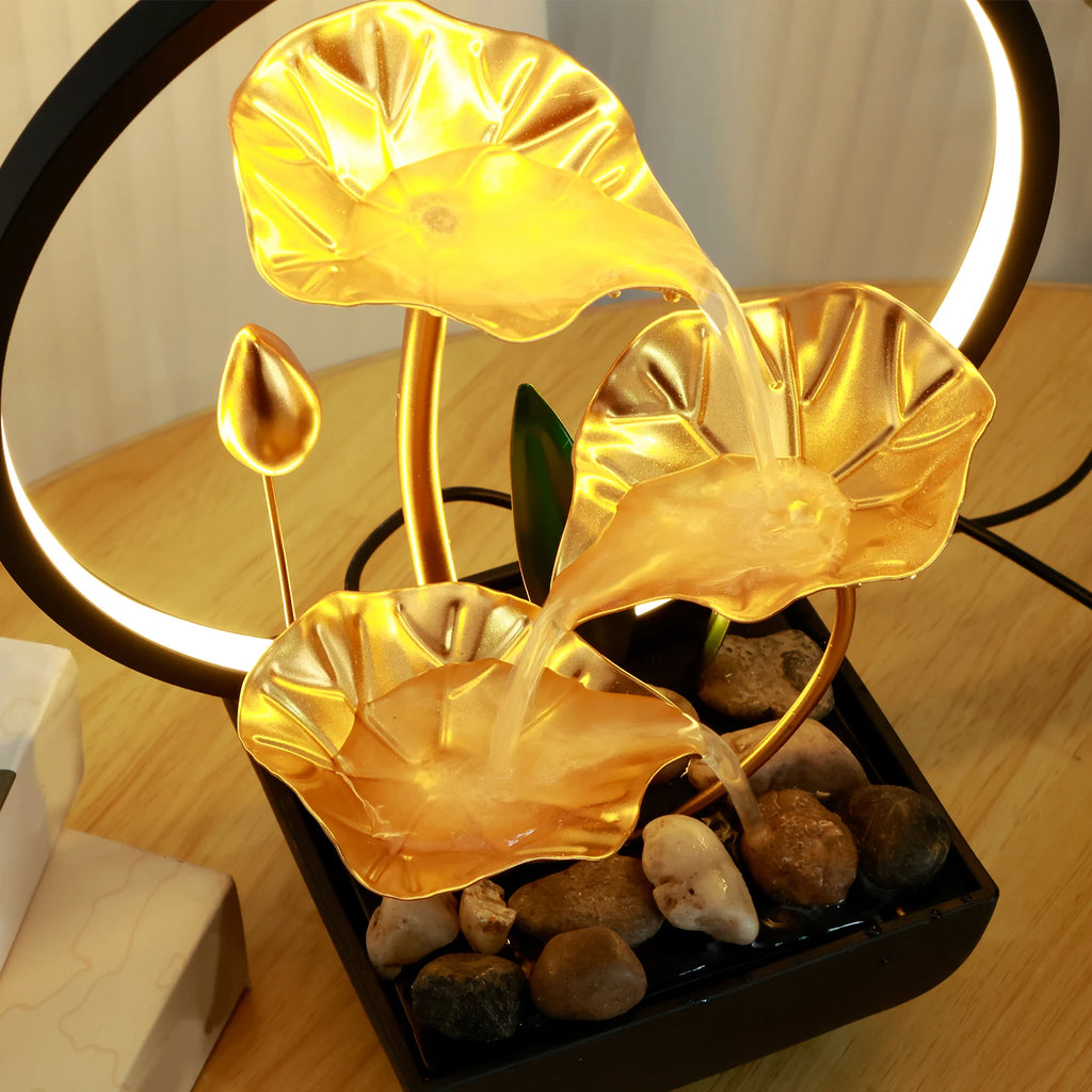 Tabletop Water Fountain with LED Lights – USB Desktop Waterfall Decor