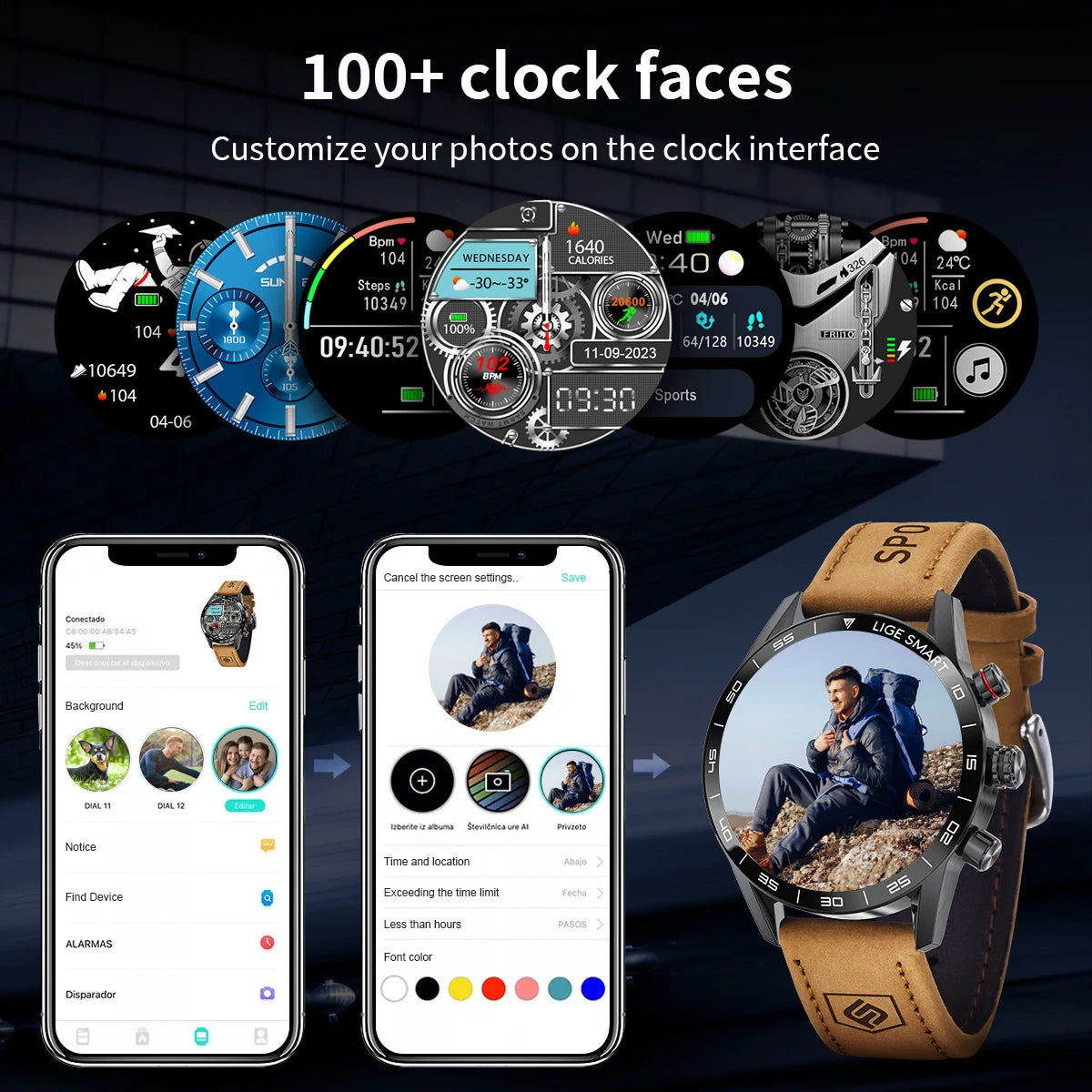 LIGE Rugged Military GPS Smart Watch for Men, AMOLED Display, Bluetooth Calling