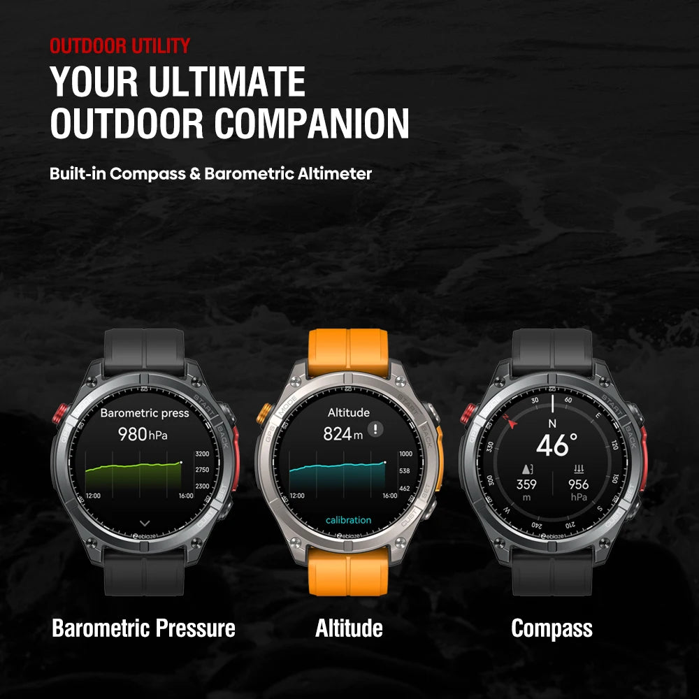 Zeblaze Stratos 4 GPS Smart Watch, 1.43" AMOLED, Compass, Altimeter, Flashlight
