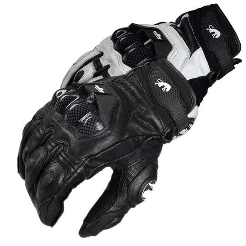 Genuine Leather Motorcycle Racing Gloves – Black & White Road Riding Gloves