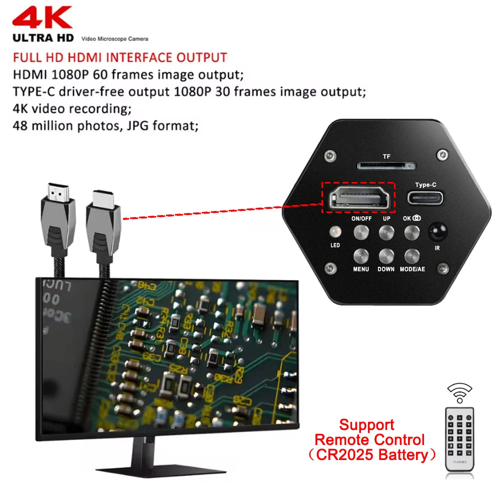 4K 48MP Digital Microscope with LCD Screen for Electronics & Soldering