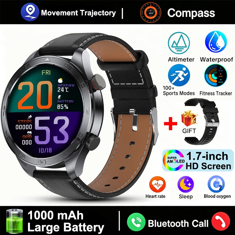 Outdoor GPS Smart Watch with AMOLED Screen, Compass, Bluetooth Calling, IP68 Waterproof