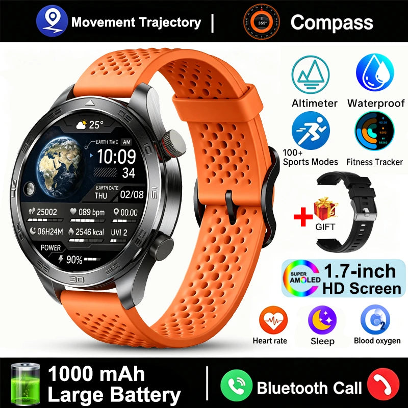 Outdoor GPS Smart Watch with AMOLED Screen, Compass, Bluetooth Calling, IP68 Waterproof