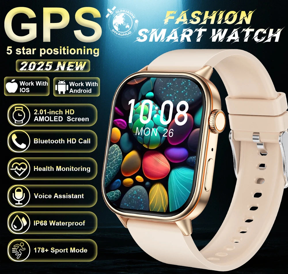 Outdoor GPS Smart Watch for Men, 2.01" AMOLED, Compass, 178+ Sports Modes