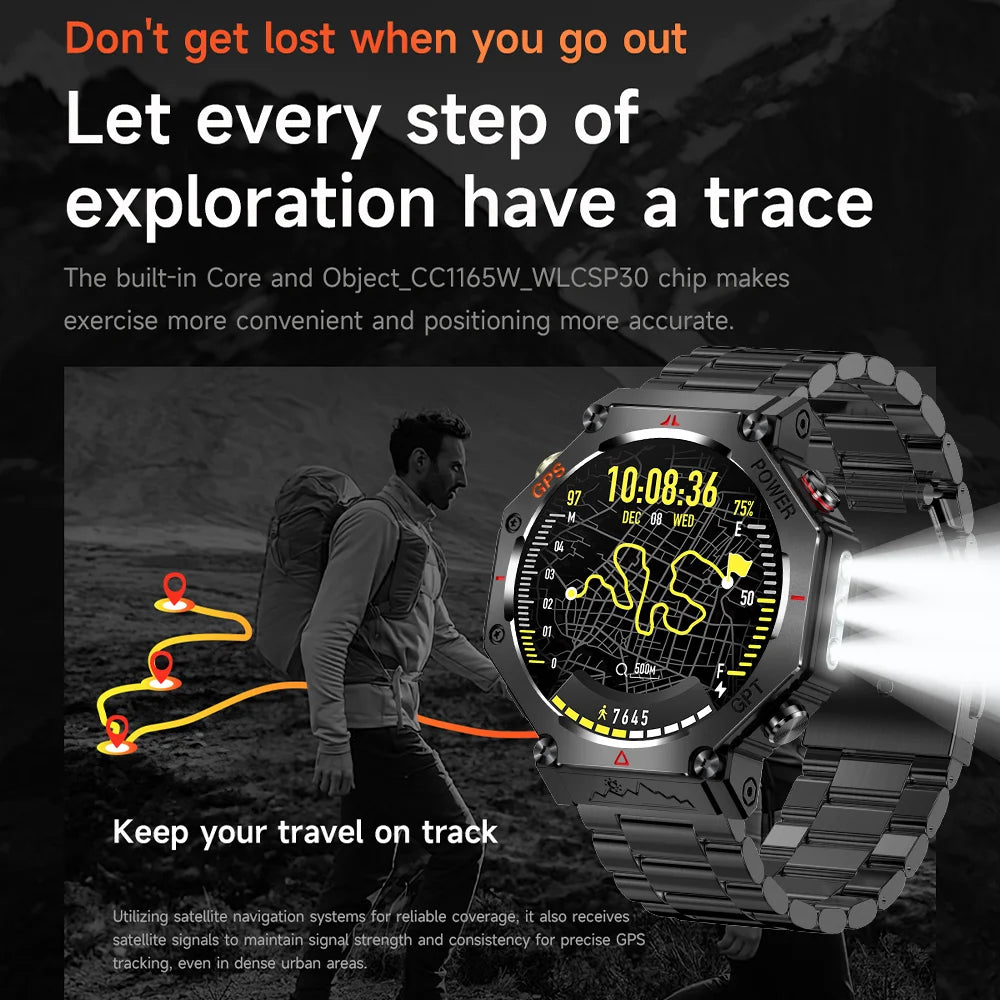 Military Outdoor GPS Smart Watch for Men, 1.39" Display, 5ATM, 530mAh Battery