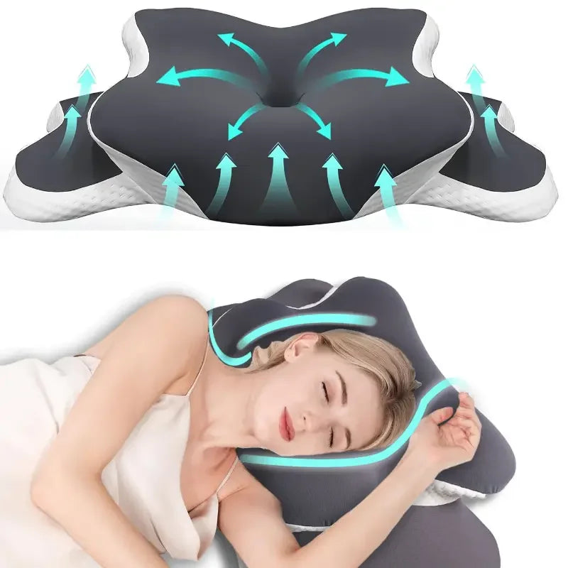 Memory Foam Butterfly Neck Pillow – Adjustable Height Contour Pillow for Side & Back Sleepers