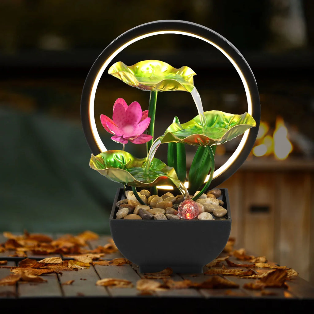 Tabletop Water Fountain with LED Lights – USB Desktop Waterfall Decor