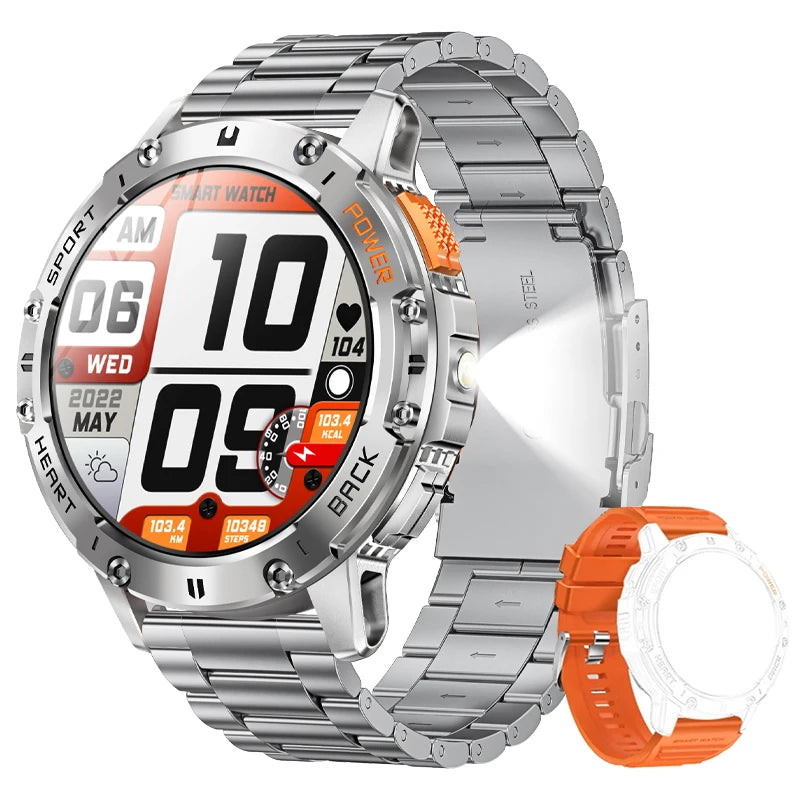 Men's AMOLED Smart Watch with LED Flashlight, Bluetooth Calling, Water Resistant