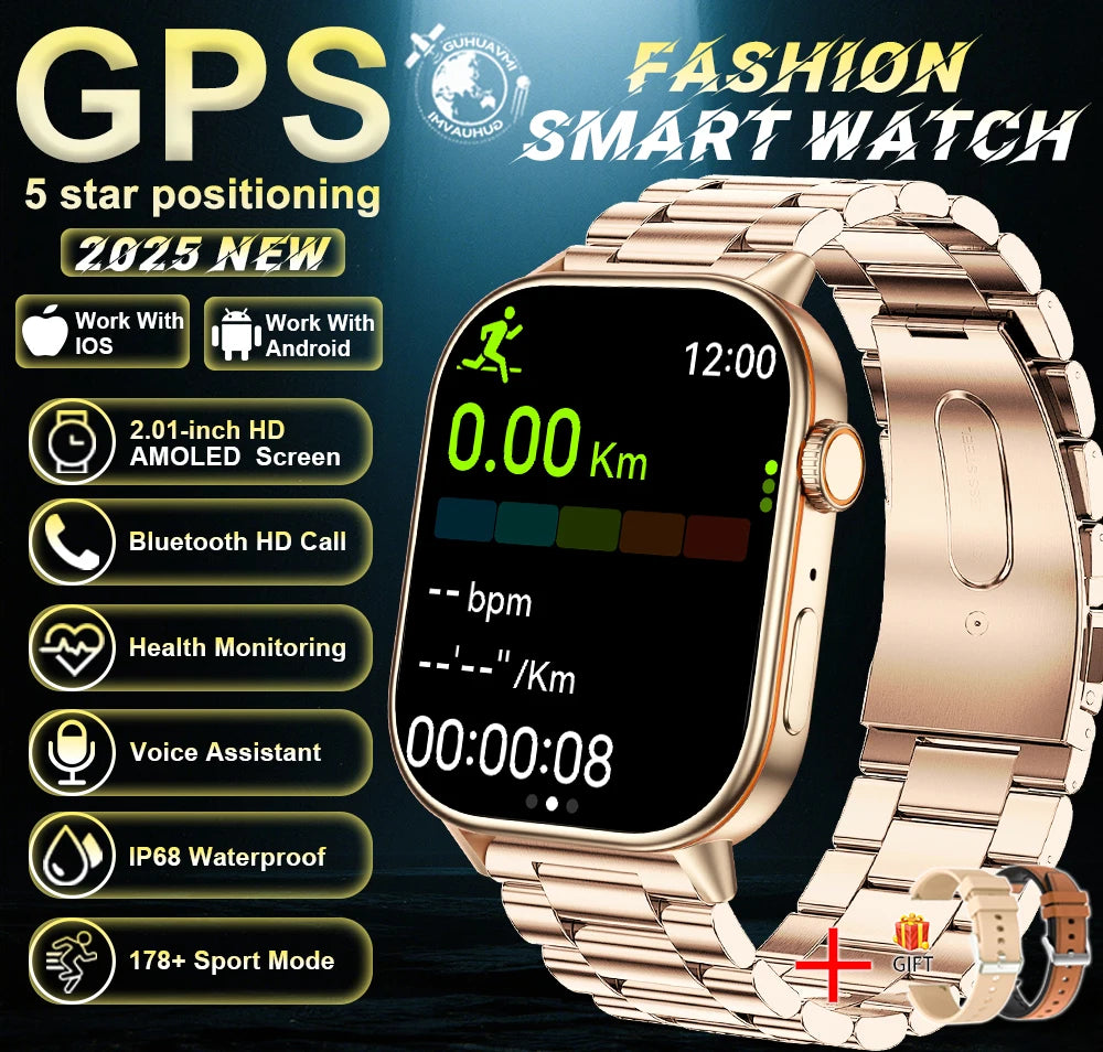 Outdoor GPS Smart Watch for Men, 2.01" AMOLED, Compass, 178+ Sports Modes