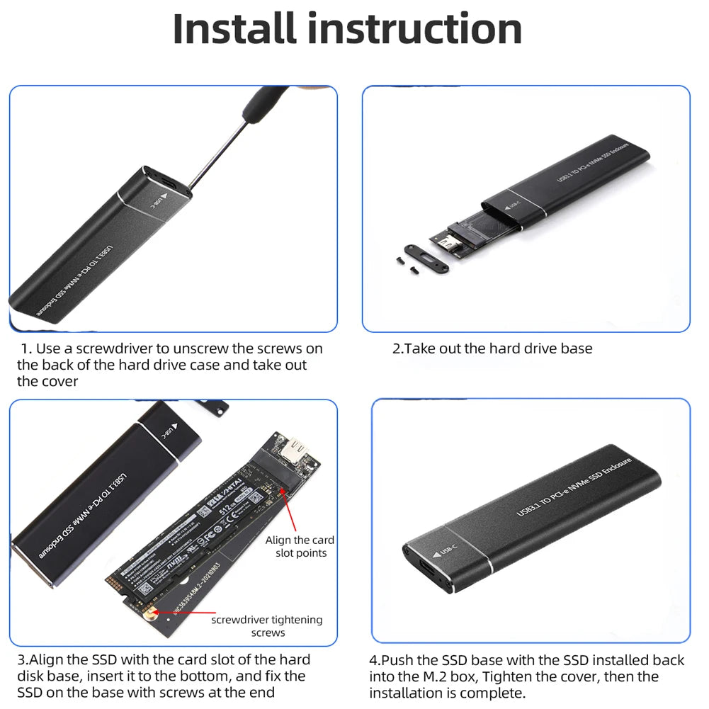 M.2 NVMe SSD Enclosure Adapter 10Gbps USB C 3.1 Gen2 NVMe Case External Enclosure NVMe Reader for Samsung 980 970/ Intel/ADATA