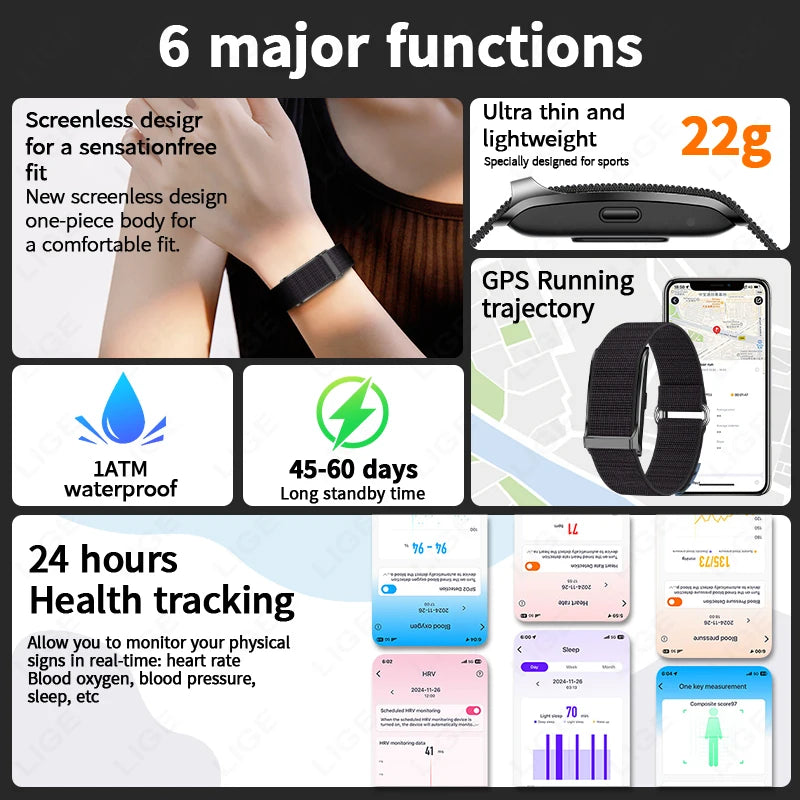 LIGE Screenless Fitness Band Watch, Activity & Sleep Tracking, Water Resistant