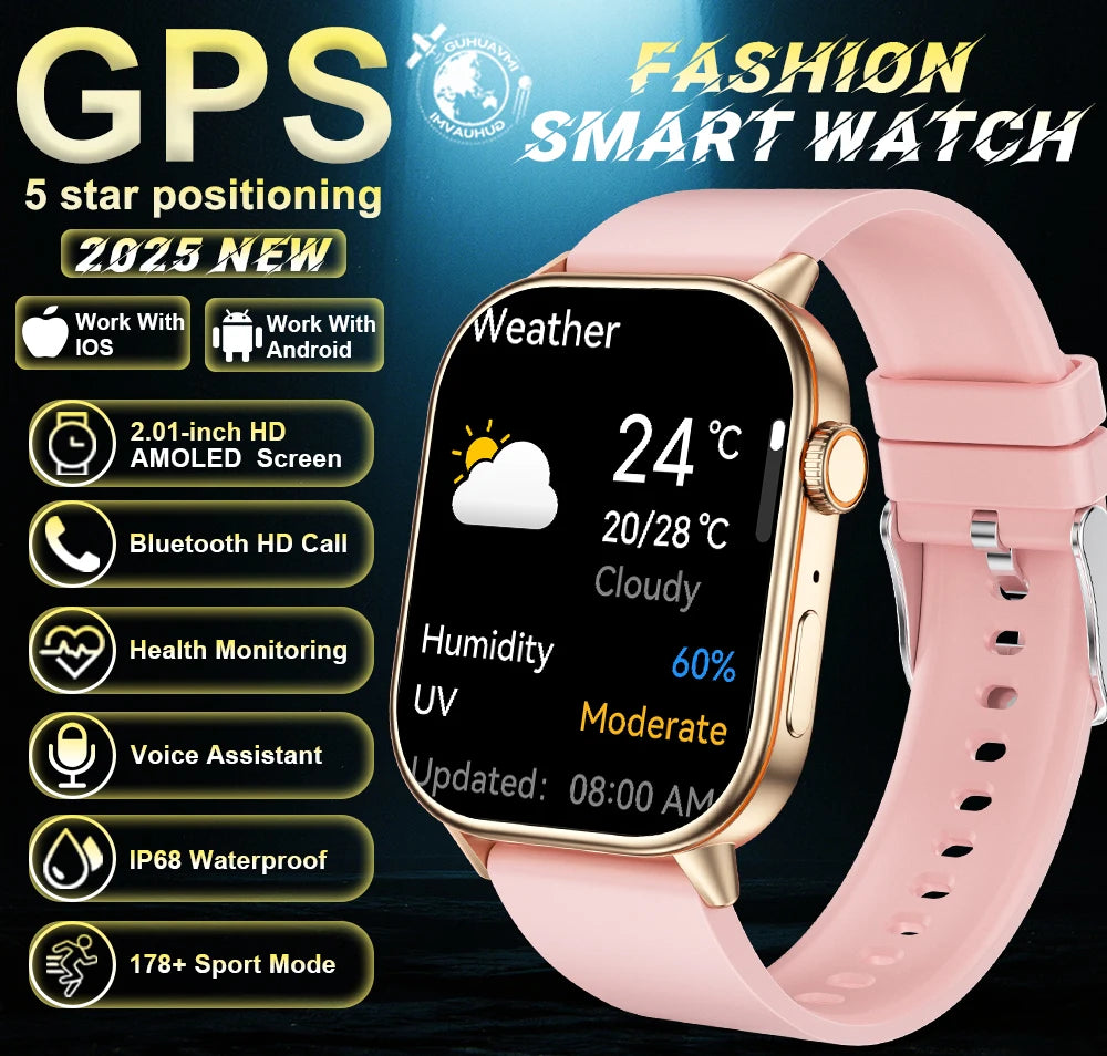 Outdoor GPS Smart Watch for Men, 2.01" AMOLED, Compass, 178+ Sports Modes