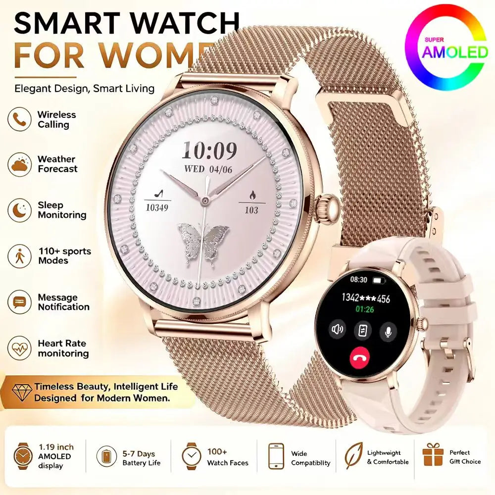 Military-Style Smart Watch, 1.19" AMOLED Display, Bluetooth Calling, Water Resistant
