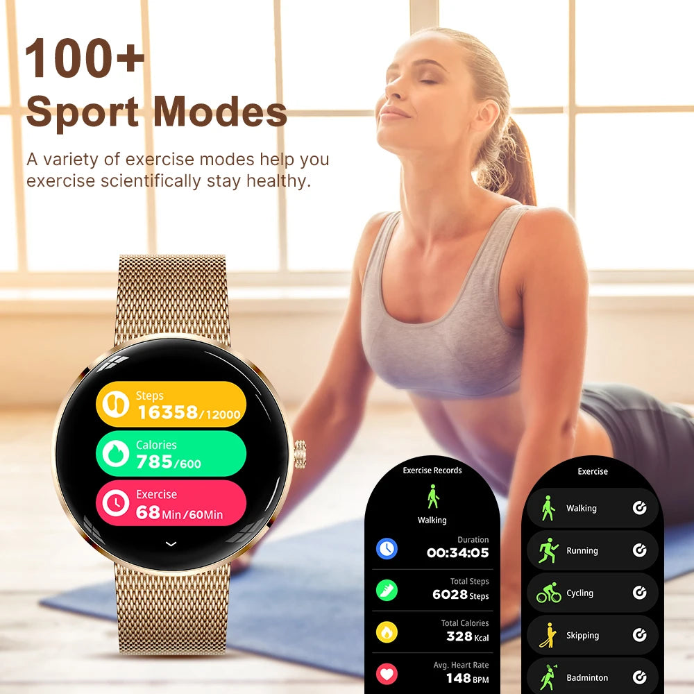 MEVADEN Women's Smart Watch, 1.43" AMOLED, 8.5mm Ultra-Thin Stainless Steel
