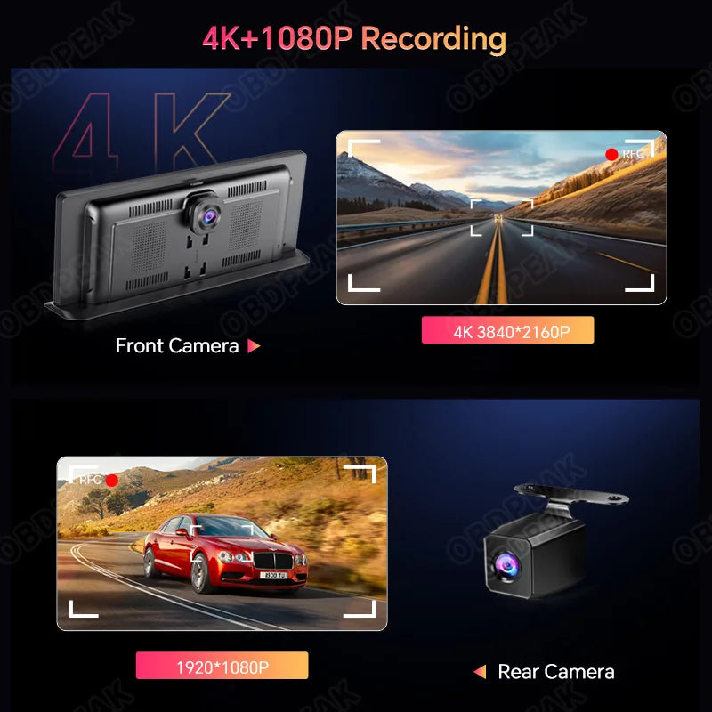 11.3インチ 4Kドライブレコーダー ワイヤレスCarPlay＆Android Auto対応 – デュアルレンズ、GPSナビ