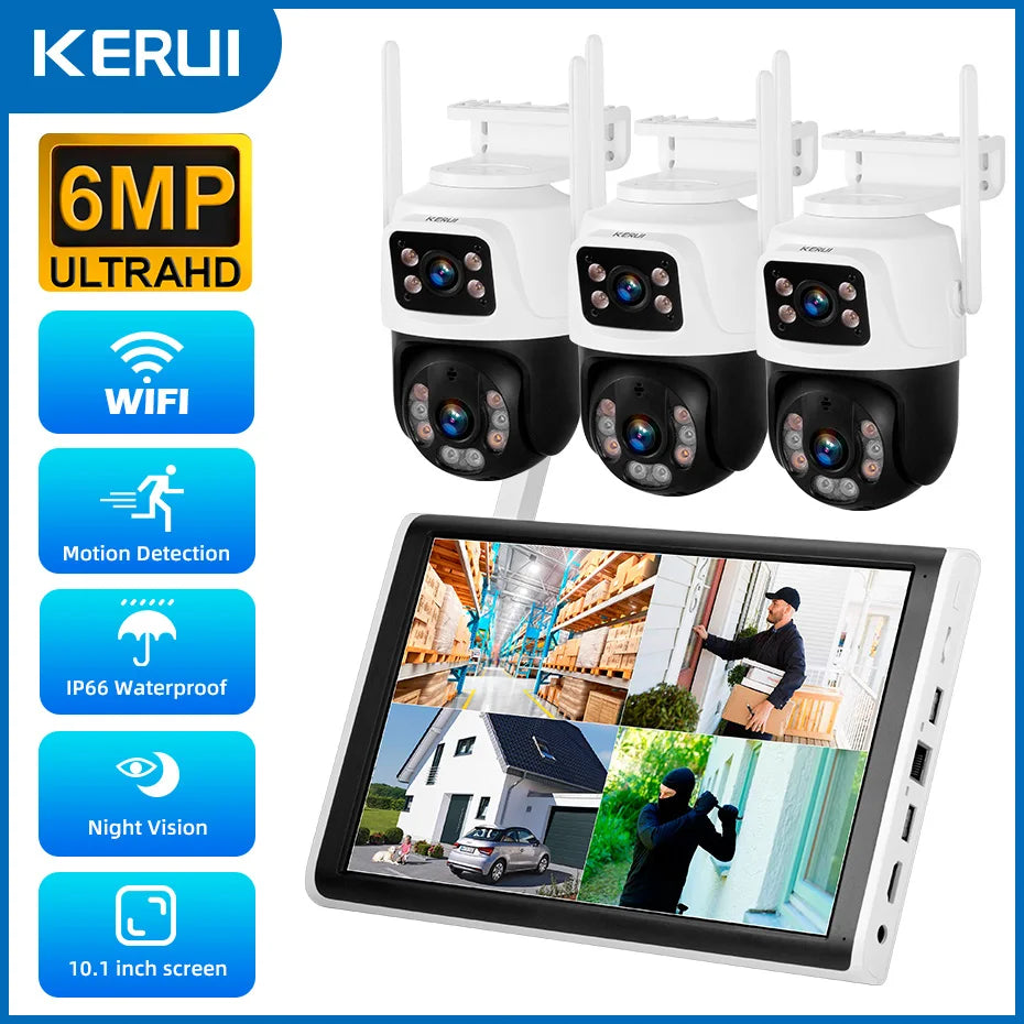 KERUI 6MP Full HD 8CH Wireless NVR Security WIFI IP Dual Lens Camera System Kit Outdoor Surveillance CCTV Audio Video Recorder