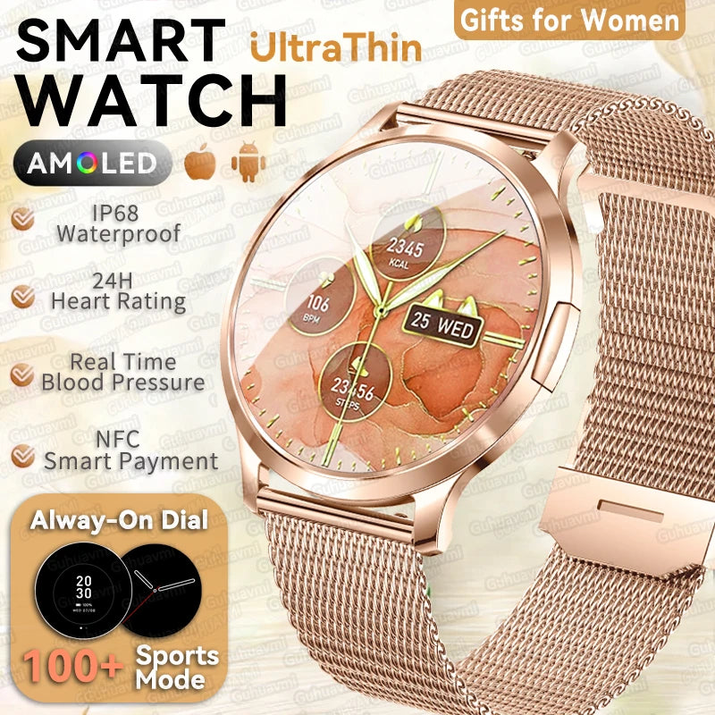 Women's 1.32" AMOLED Smart Watch with Bluetooth Calling, Elegant Steel Band